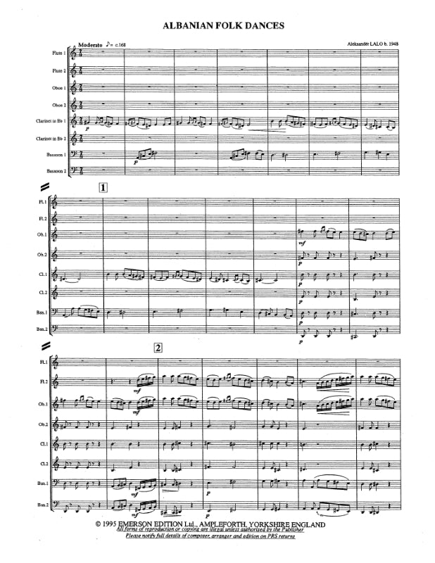 Lalo, Aleksander - Albanian Dances for wind ensemble