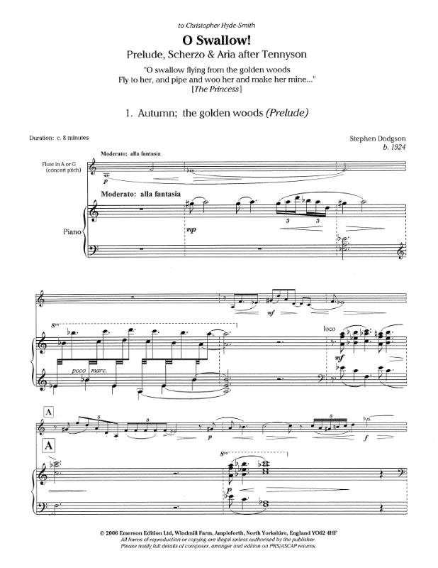 Dodgson, Stephen - O Swallow for alto flute and piano