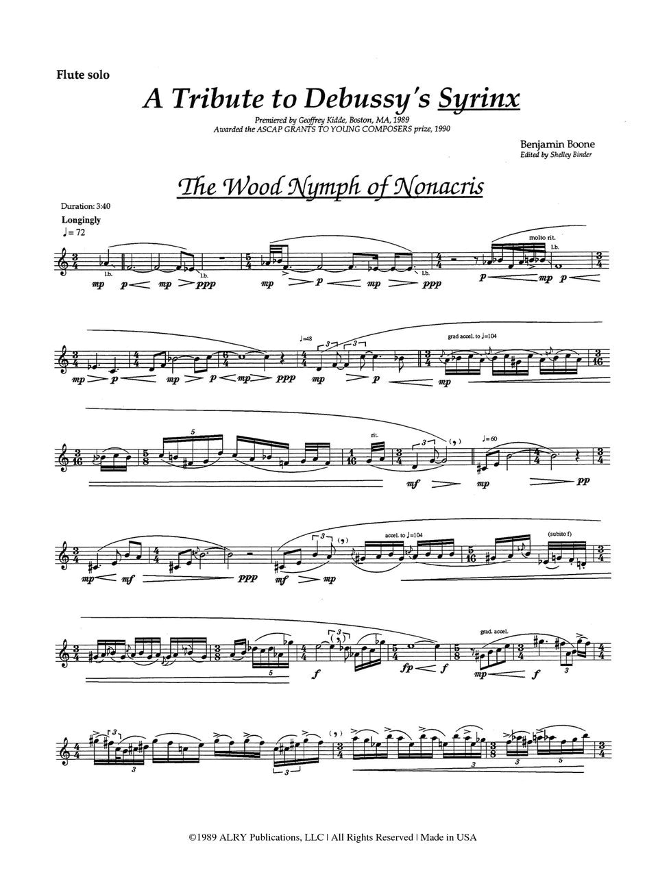 Boone - A Tribute to Debussy's "Syrinx"