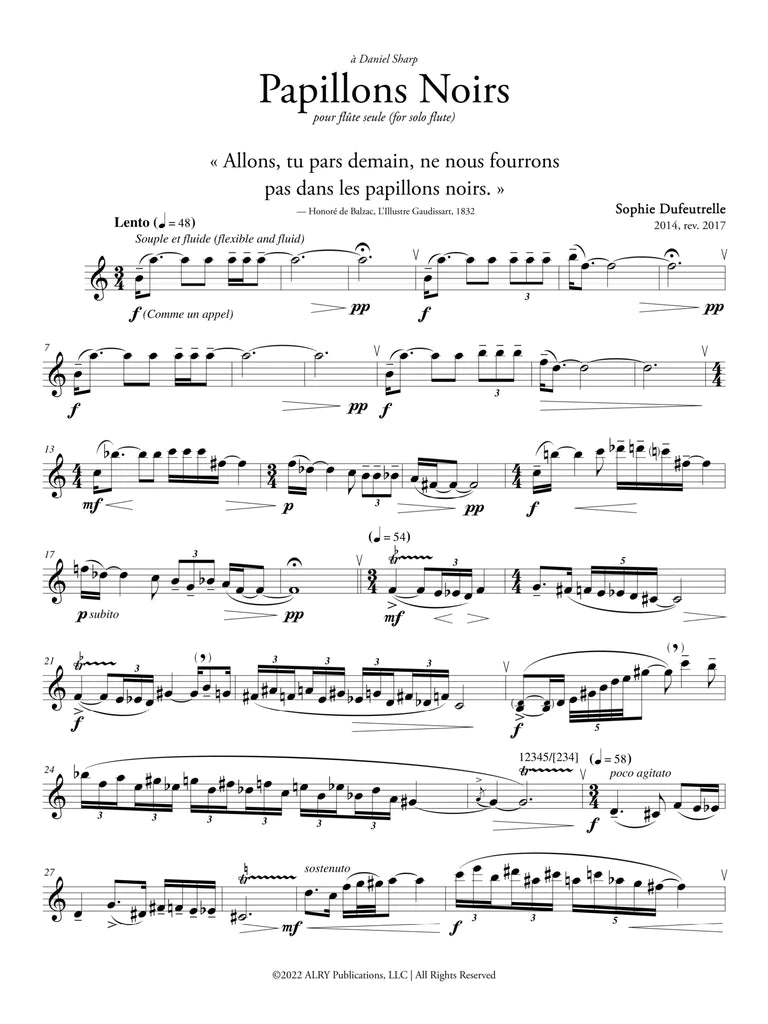 Dufeutrelle - Papillons Noirs for Solo Flute