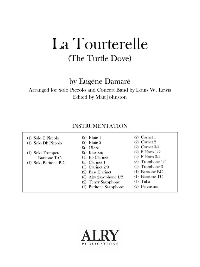 Damare (arr. Johnston) - La Tourterelle (Solo Piccolo and Concert Band