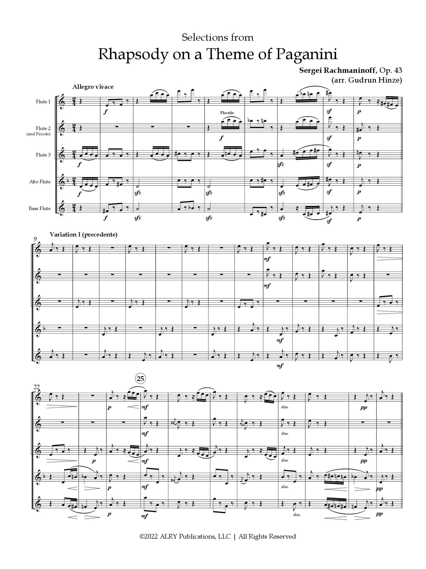 Rachmaninoff (arr. Hinze) - Rhapsody on a Theme of Paganini (Flute Choir)