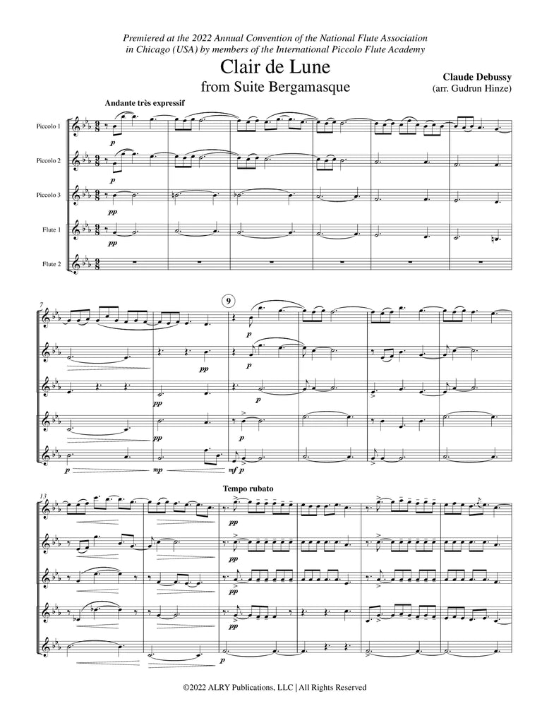 Debussy (arr. Hinze) - Claire de Lune for Three Piccolos and Two Flute
