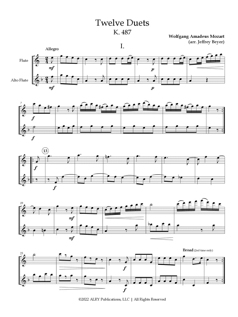 Mozart (arr. Beyer) - Twelve Duets for C Flute and Alto Flute