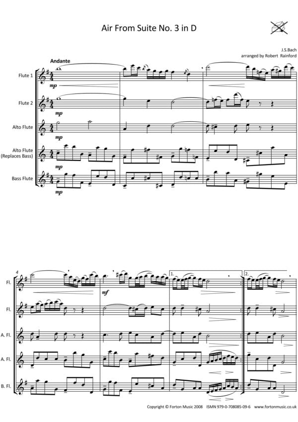 Bach, JS /Arr Rainford -Air from Suite no 3 in D for flute quartet - Digital Download