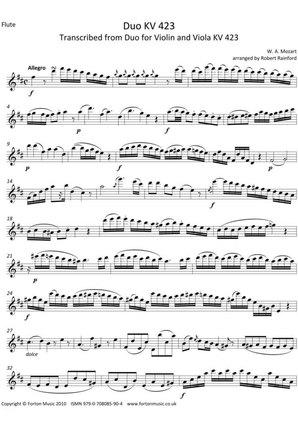 Mozart - Duo KV423 for Flute and Alto Flute - Digital Download