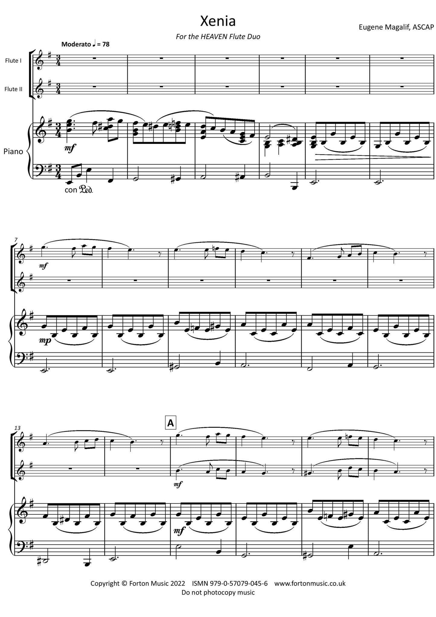 Magalif, E - Xenia for Flute two flutes & Piano - Digital Download