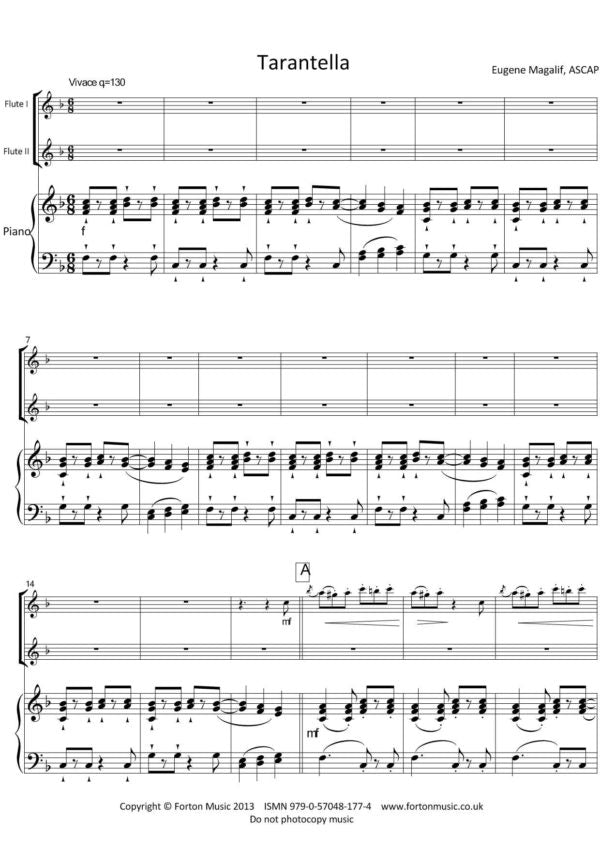 Magalif, E - Tarantella for Flute two flutes & Piano - Digital Download