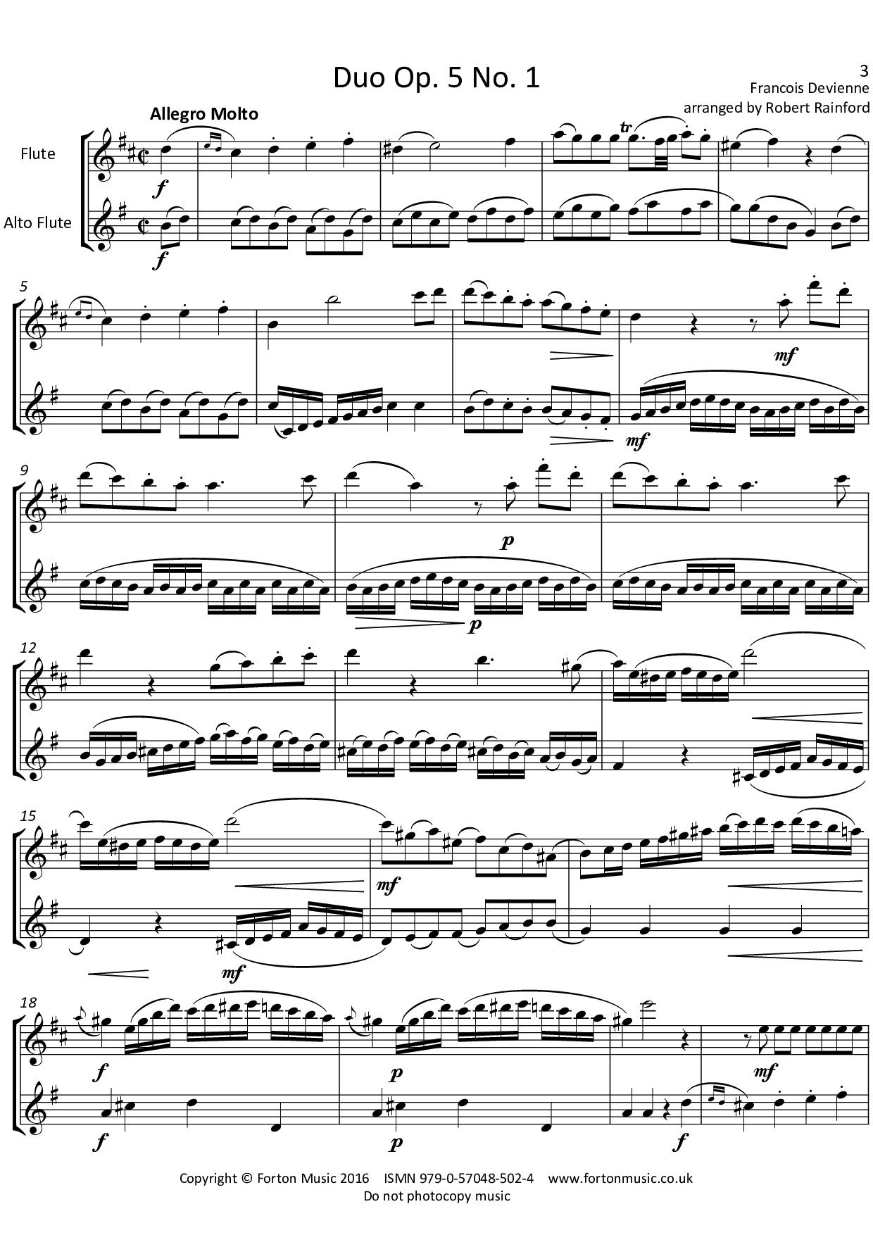 Devienne, F - Duo Op. 5 No. 1 for Flute and Alto Flute - Digital Download