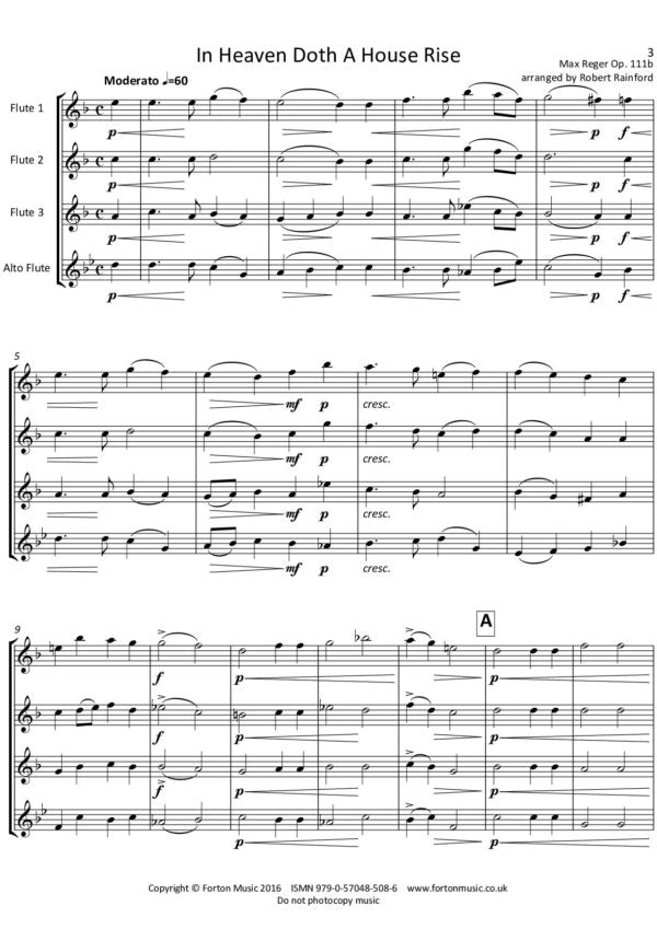 Reger, Max - Three Songs Op. 111b for flute quartet - Digital Download