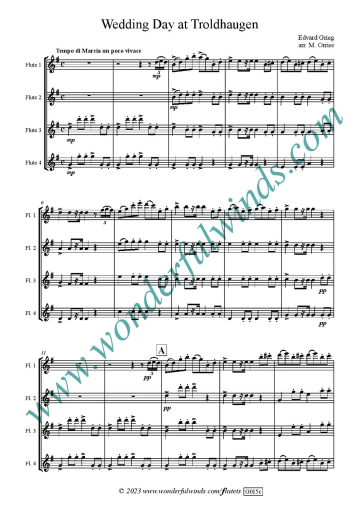 Grieg, E. - Wedding Day at Troldhaugen - four flutes Digital Download