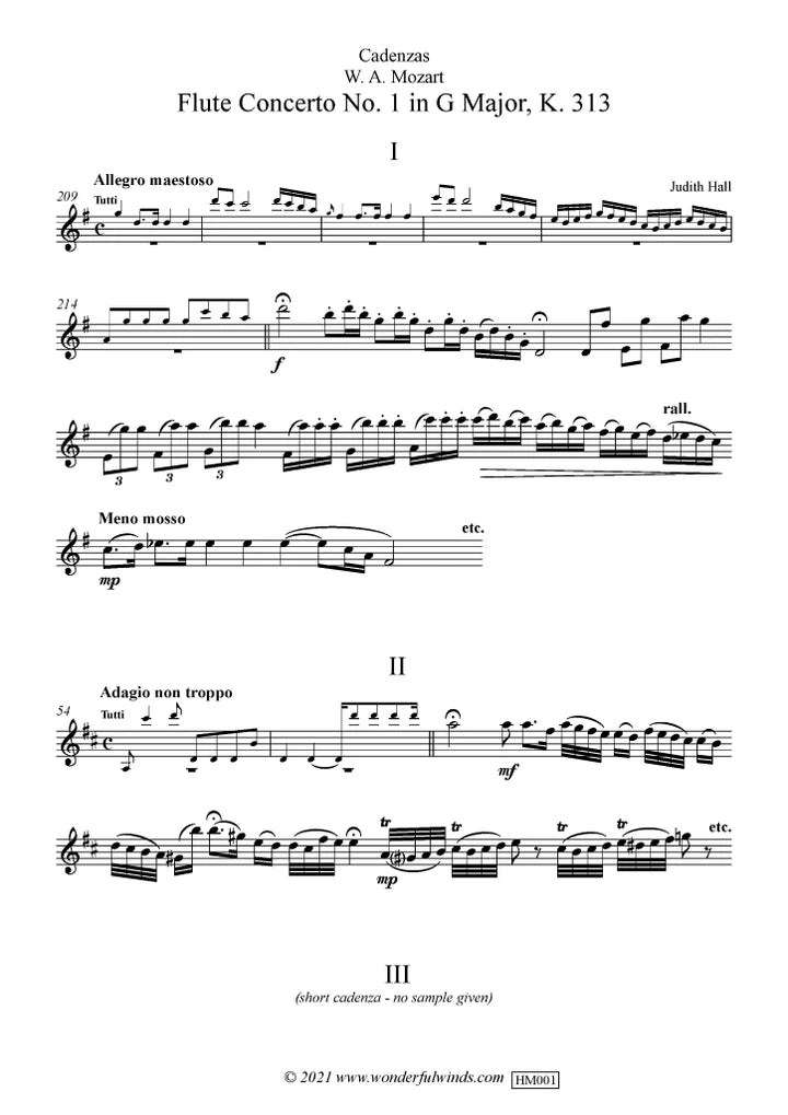 Mozart - Flute Cadenzas - Hall, Judith - Digital Download