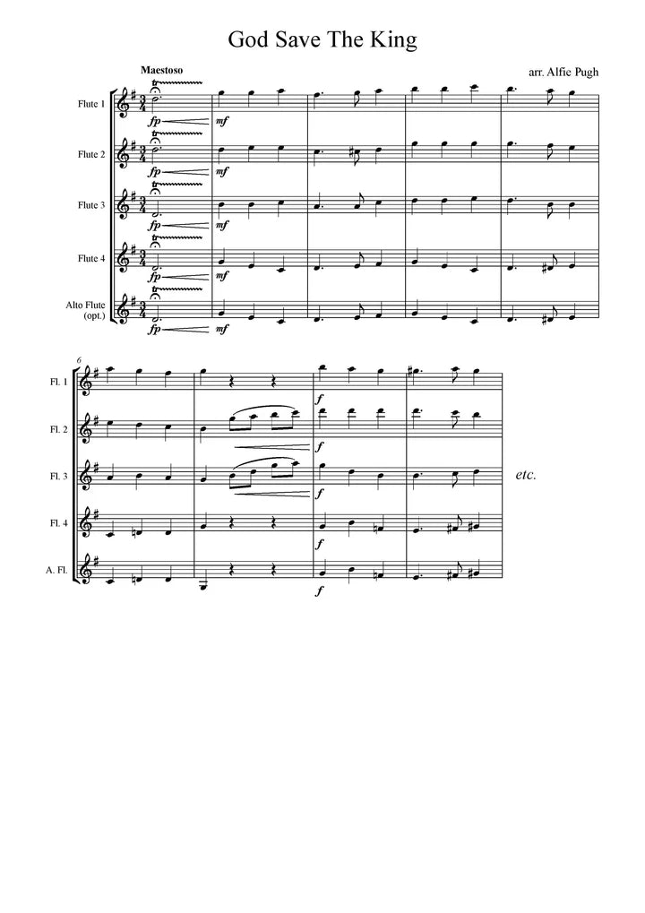 God Save The King - arr. Alfie Pugh for 4 flutes Digital Download