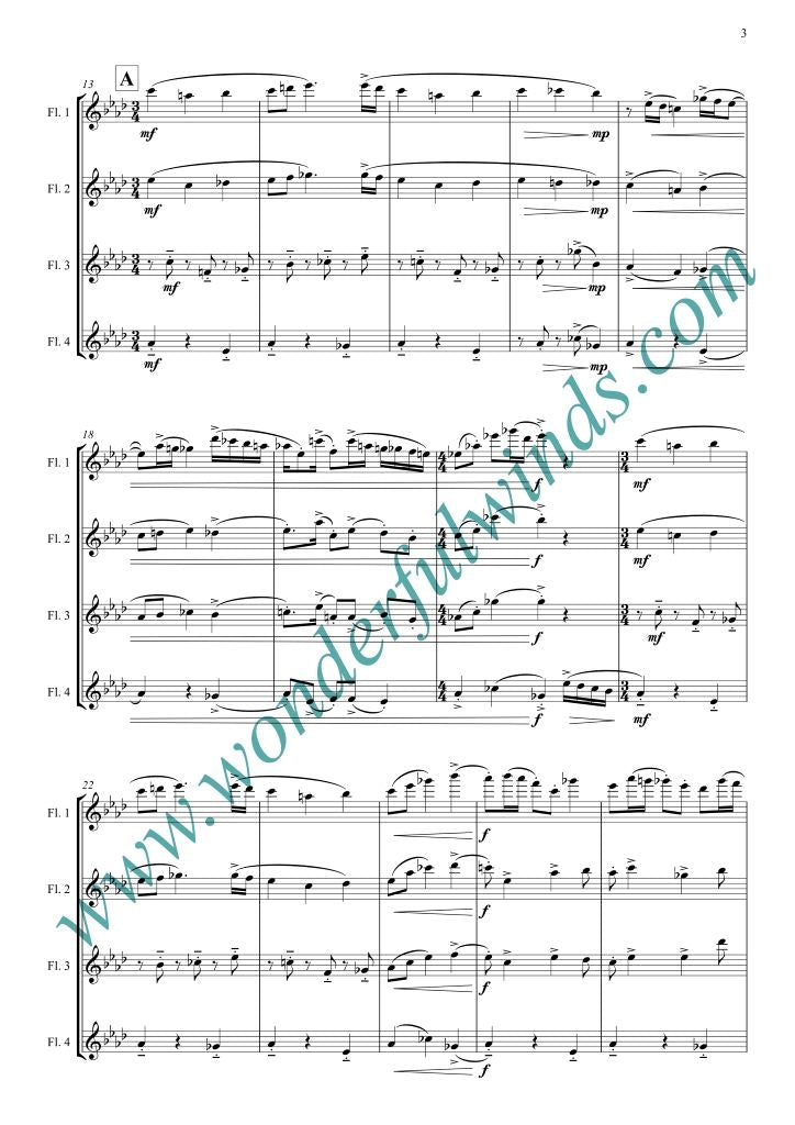 Pecora, P. J. Jr - La Poursuite Implacable -. Flute quartet (4 C Flutes)- Digital Download
