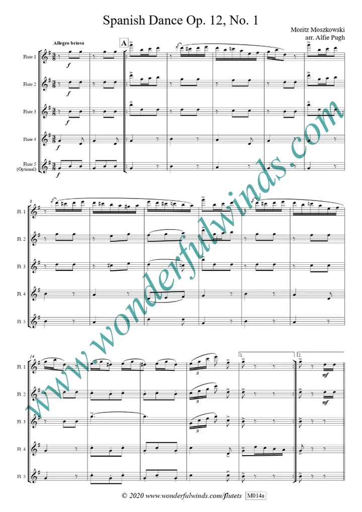 Moszkowski, M.- Spanish Dance Op. 12, No. 1 for 5 flutes Digital Download