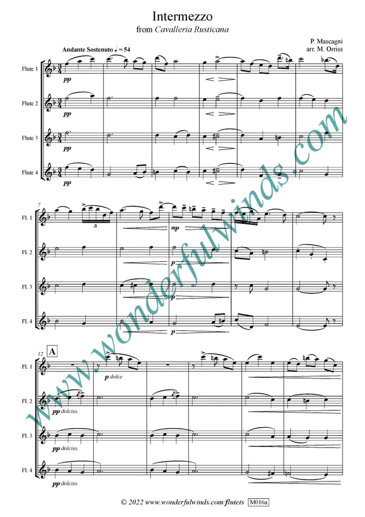 Mascagni, P. - Intermezzo from Cavalleria Rusticana - for 4 flutes Digital Download