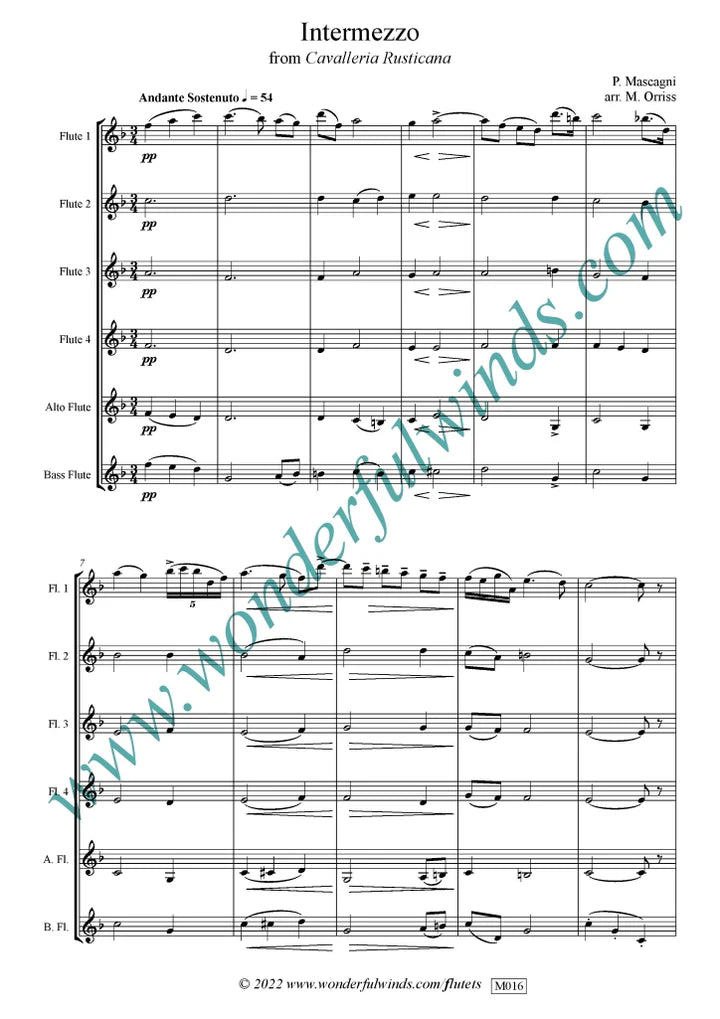 Mascagni, P. - Intermezzo from Cavalleria Rusticana - for 6 flutes Digital Download