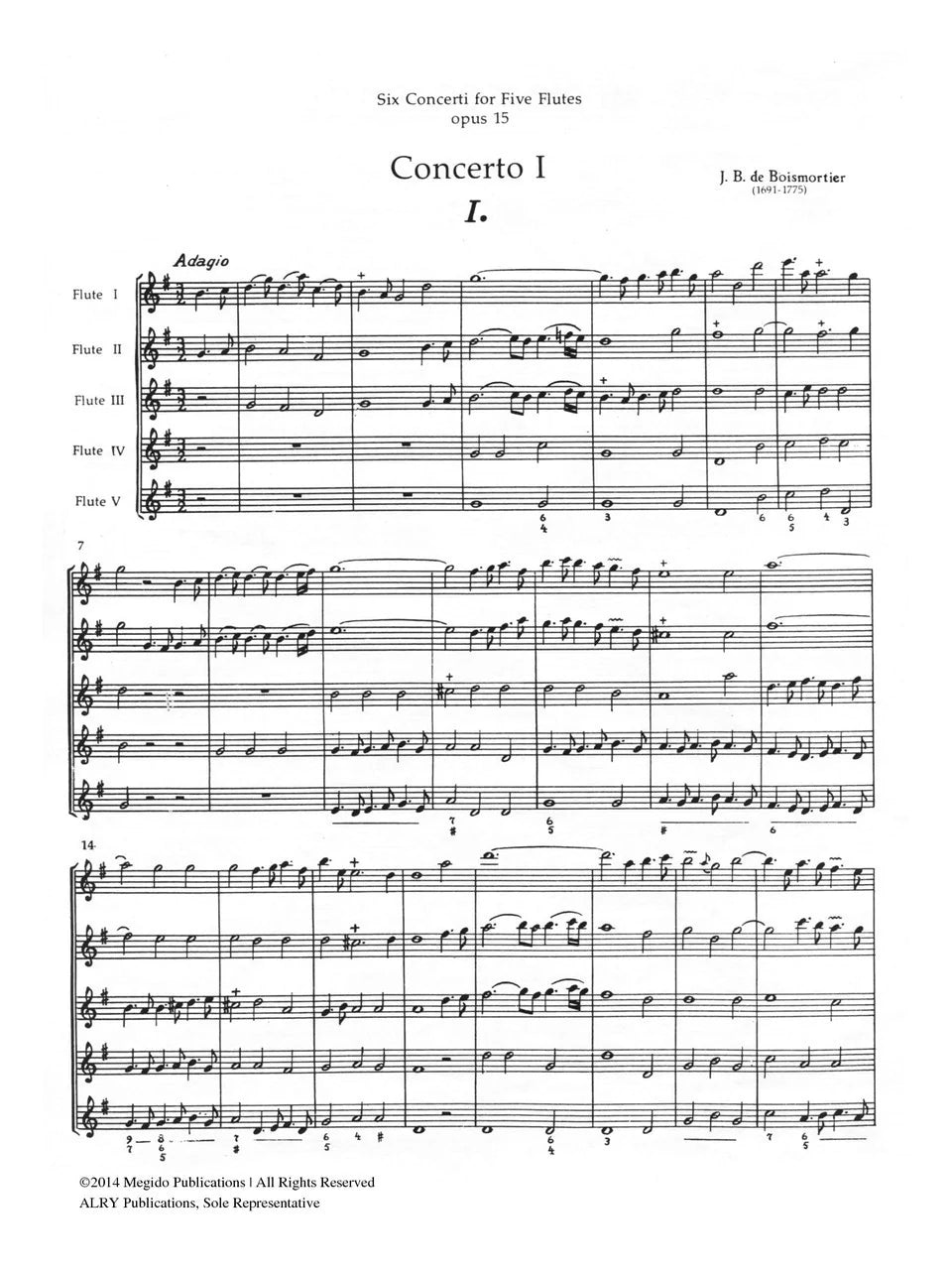 Boismortier - Six Concerti for Five Flutes, Op. 15, Volume 1 (#1-3)