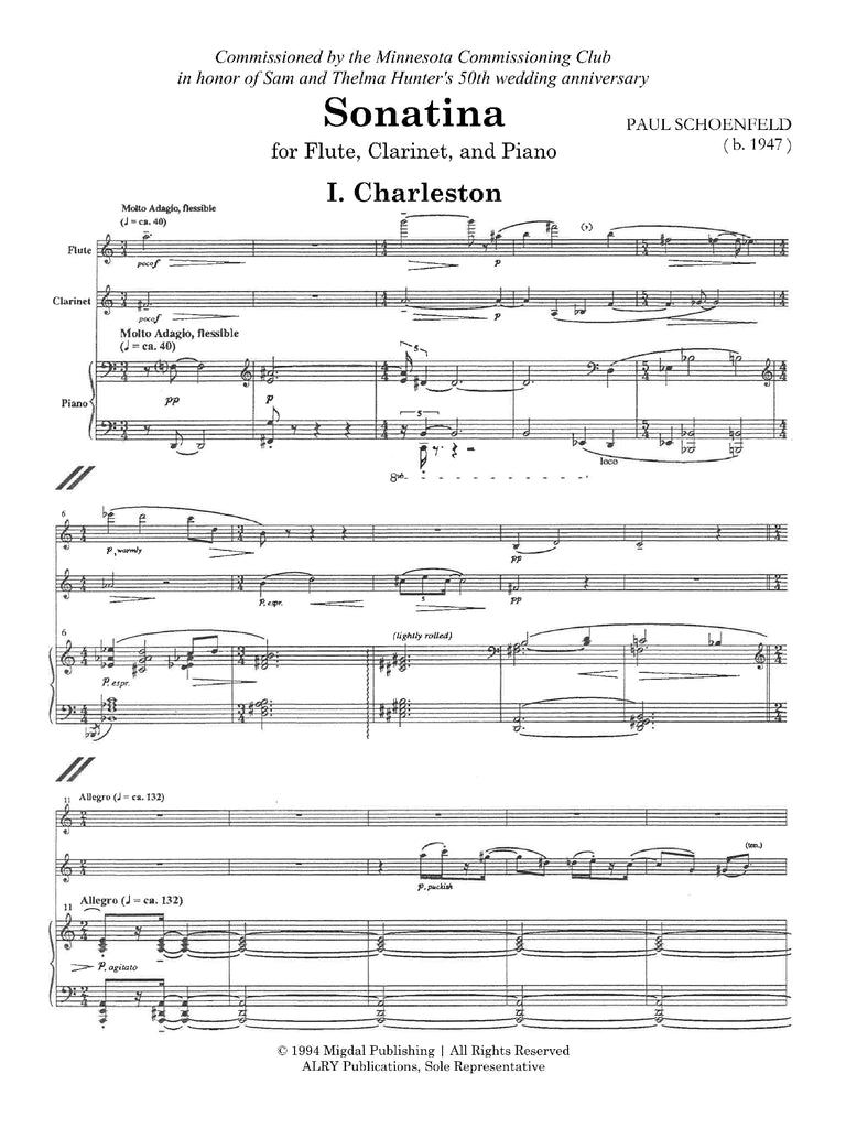 Schoenfeld - Sonatina for Flute, Clarinet and Piano