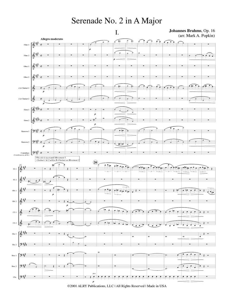 Brahms (arr. Popkin) - Serenade No. 2 in A Major, Op. 16 for Double Wind Quintet