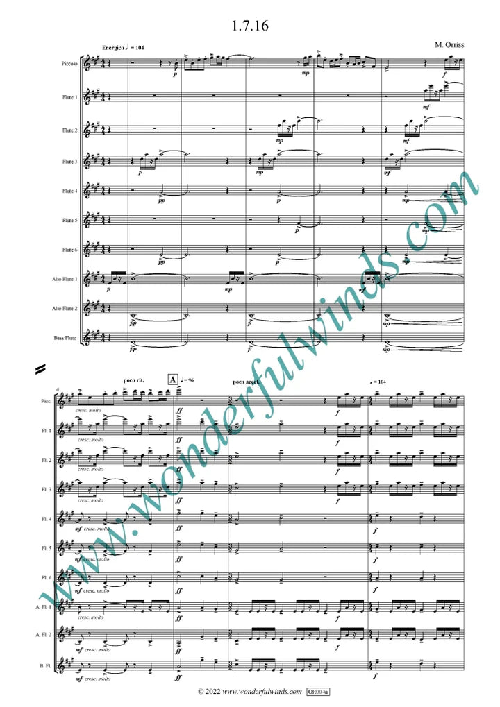 Orriss, M - "1.7.16" - for flute ensemble Digital Download