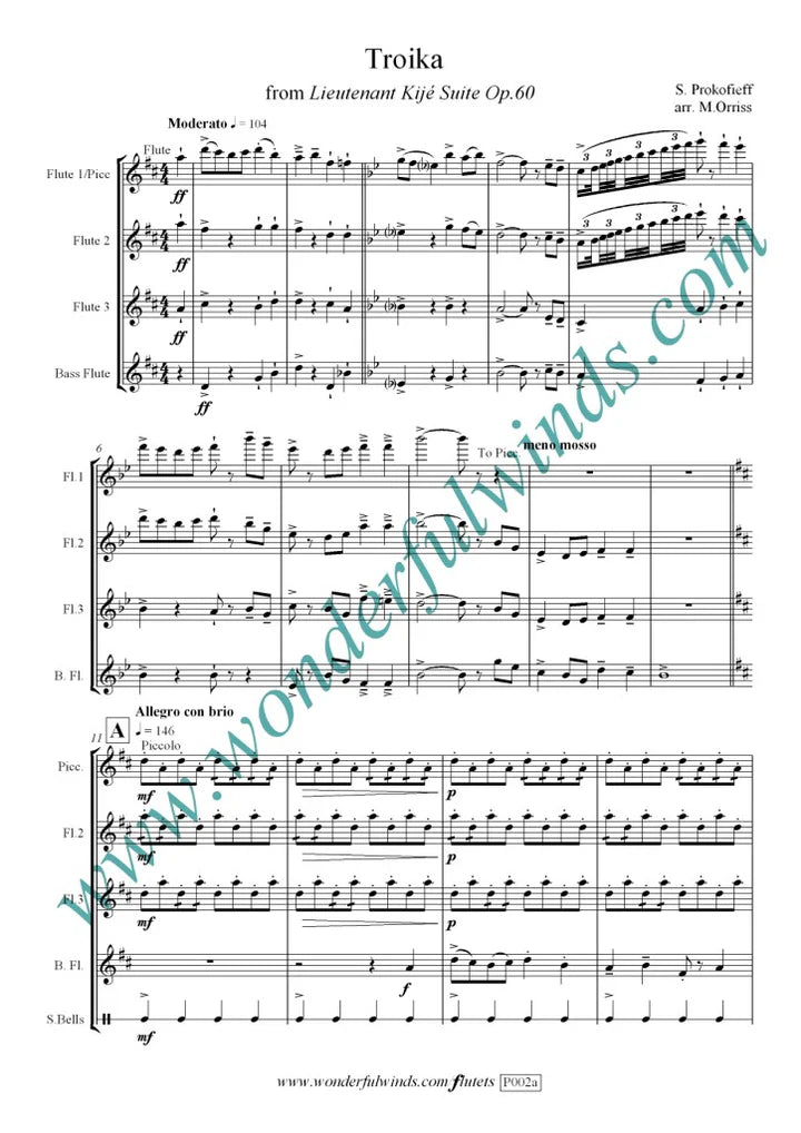 Prokofieff, S - Troika - for flute quartet (4 Flutes)- Digital Download