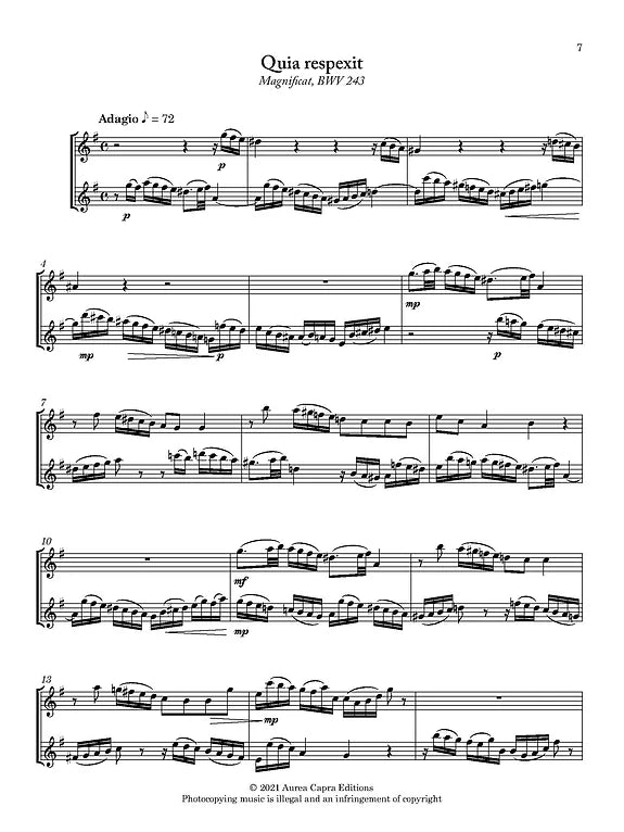 Six Arias from the Cantatas for two flutes and piano - Digital Downloads