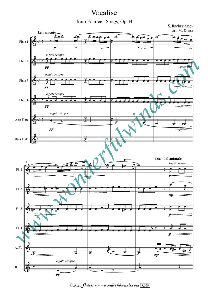 Rachmaninov, S - Vocalise, Op.34 - Flute Choir Digital Download
