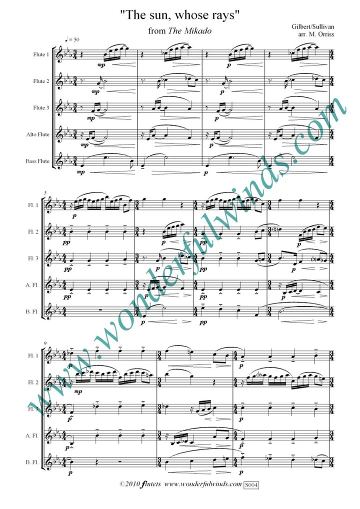 Sullivan/Orriss - The Suns Whose Rays from the "Mikado" for 5 flutes - Digital Download