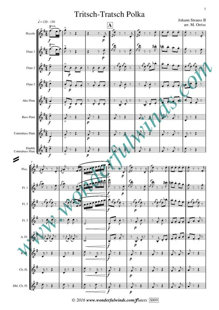 Strauss, J II/Orriss - Tritsch Tratsch Polka for flute orchestra - Digital Download