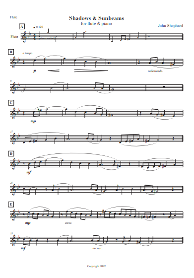 Shephard , John - Shadows and Sunbeams : for flute and piano (Digital Download)
