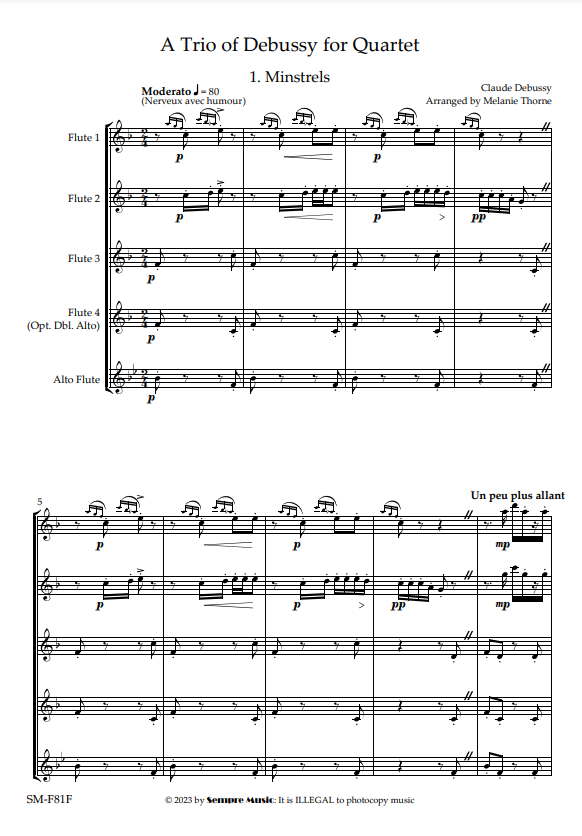 Thorne, Melanie - A Trio of Debussy for Quartet - flute quartet - Digital Download