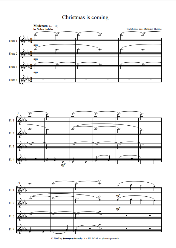 Thorne, Melanie - Christmas is Coming - flute quartet - Digital Download