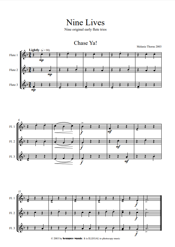 Thorne, Melanie - Nine More Lives - flute Trio - Digital Download
