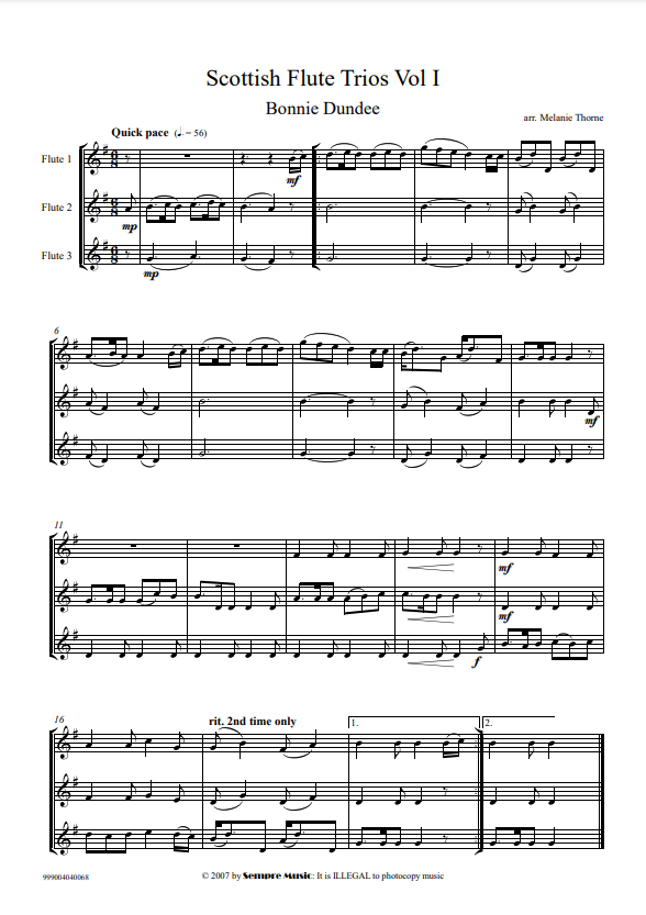 Thorne, Melanie -Scottish Trios Volume 1 - flute Trio - Digital Download