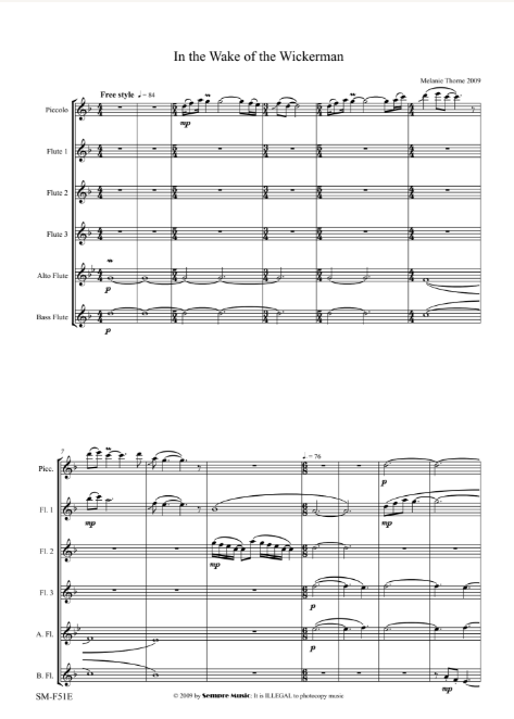 Thorne, Melanie - In the Wake of the Wickerman for flute choir - Digital Download