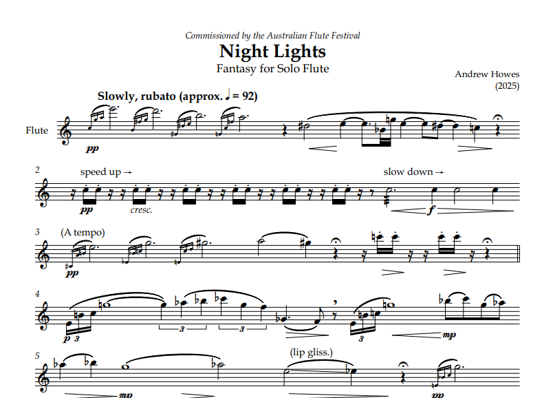 Howes, Andrew - Night Lights , Fantasy for solo flute - Digital Download