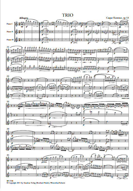 Kummer, Caspar - flute trio in C major opus 53