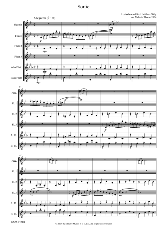 SorSortie Louis-James-Alfred Lefébure Wély ~ Arranged by Melanie Thorne for flute choir - Digital Download