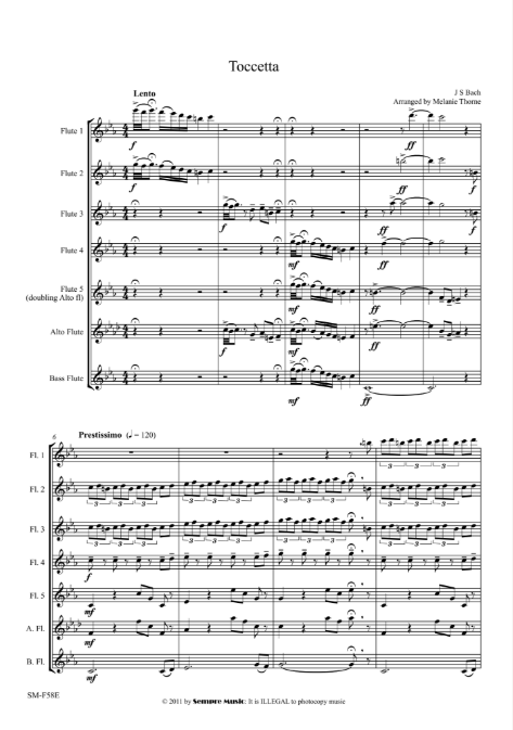 Toccetta - J S Bach ~ Arranged by Melanie Thorne for flute choir- Digital Download