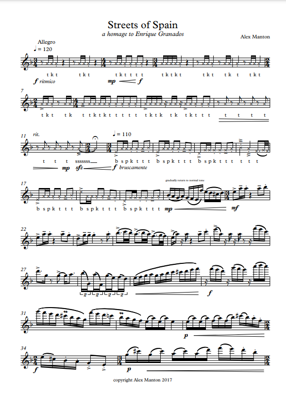 Manton , Alex – Streets of Spain for solo flute (Digital Download)