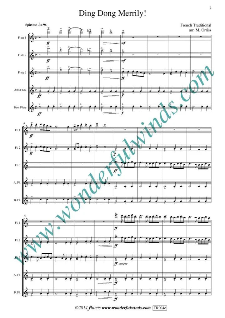 Ding Dong Merrily - French Traditional - for 5 flutes Digital Download