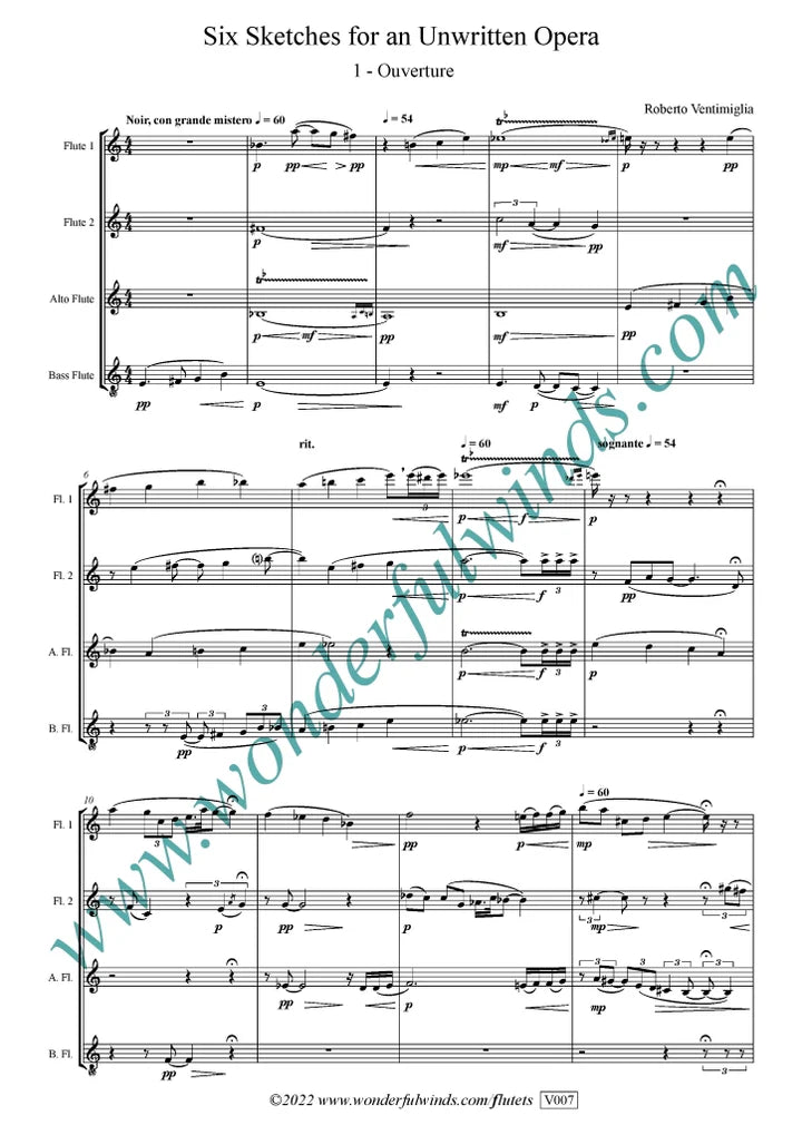 Ventimiglia, R. - Six Sketches for an Unwritten Opera for flute quartet - Digital Download