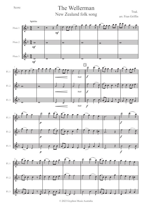 The Wellerman for flute trio arranged by Fran Griffin