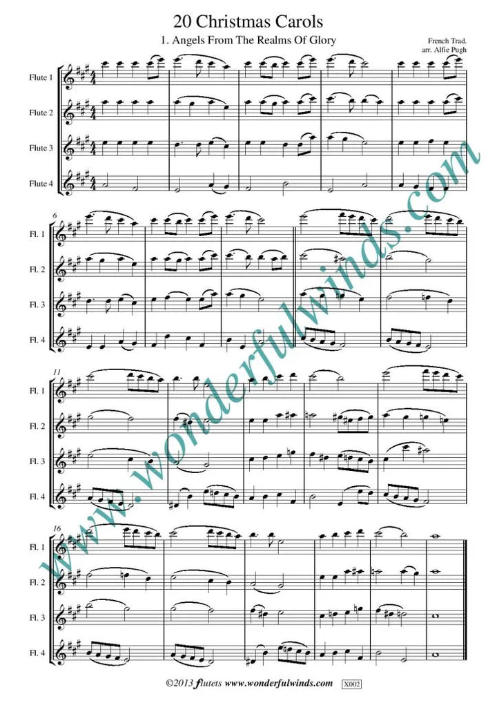 20 Christmas Carols - Various - for flute quartet (4 C flutes )- Digital Download