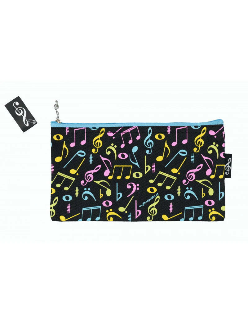 Music Pencil Case Black with Colourful Notes