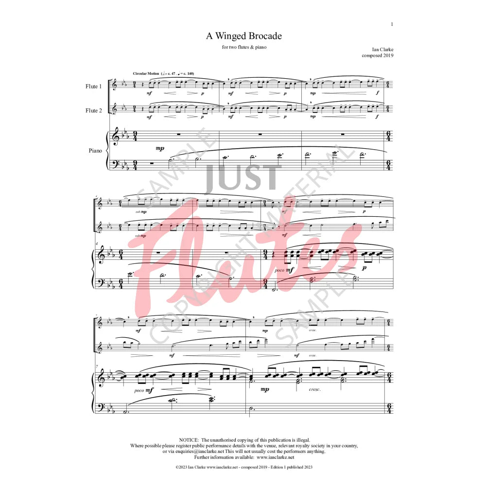 Clarke , Ian - A Winged Brocade for Two Flutes and Piano