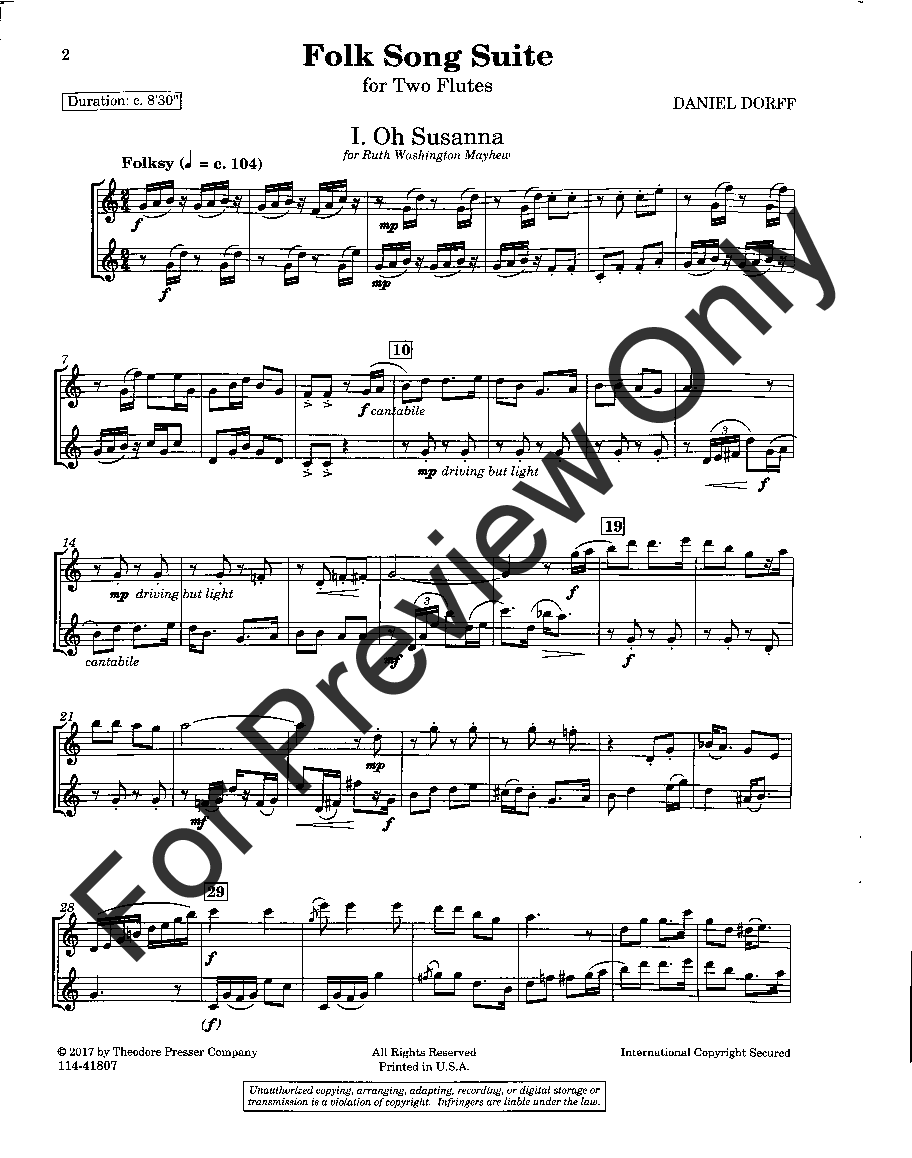 Dorff, D - Folk Song Suite (2016) For Two Flutes