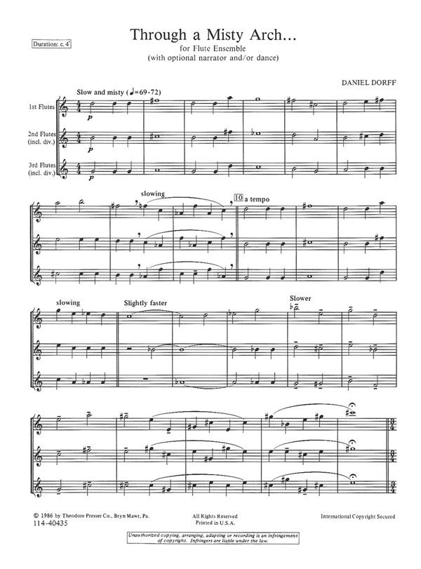 Dorff, Daniel - Through A Misty Arch... For Flute Ensemble (With Optional Narrator And/Or Dance)