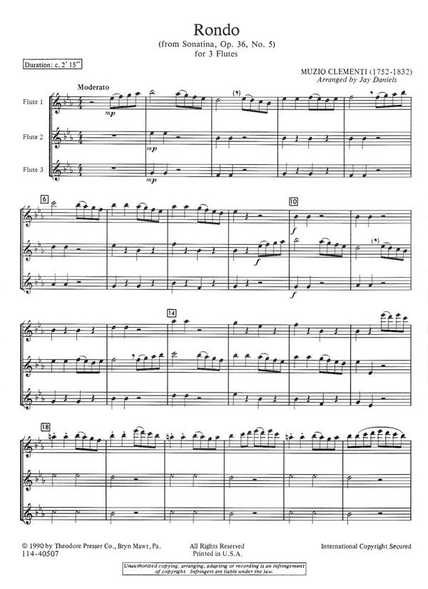 Clementi, Muzio - Rondo (From Sonatina, Op. 36, No. 5) - for 3 Flutes